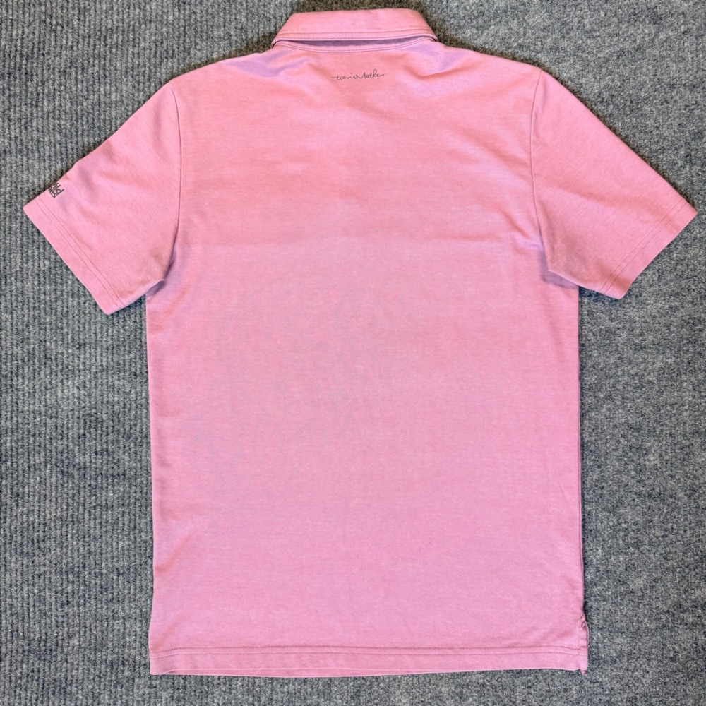 TravisMathew Mens Pink Chest Stripe Golf Polo Shirt Wild Dunes Medium - Picture 8 of 11